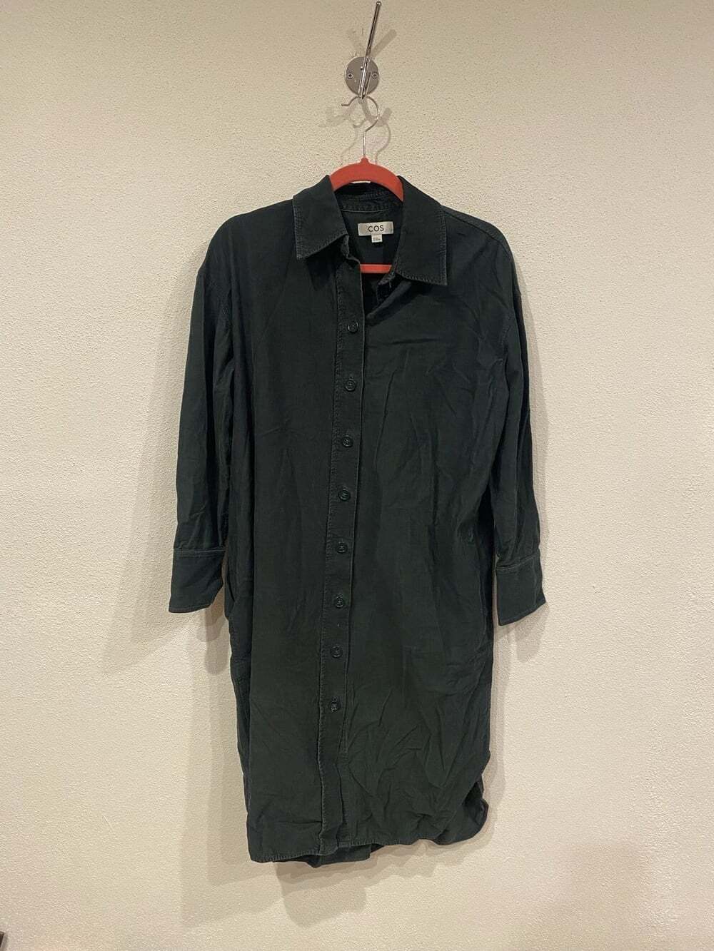 COS Shirt Dress Womens M Green Corduroy Long Sleeve Button Front Midi Casual